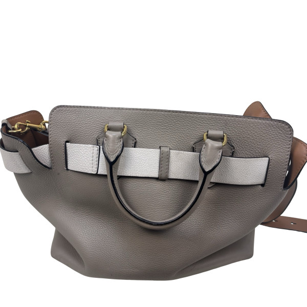 Burberry Grey/White Grained Leather Medium Belt Tote