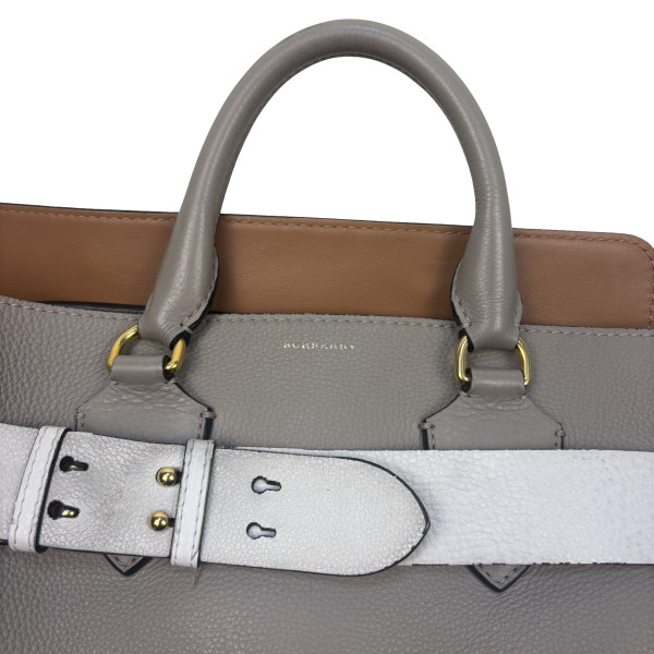 Burberry Grey/White Grained Leather Medium Belt Tote