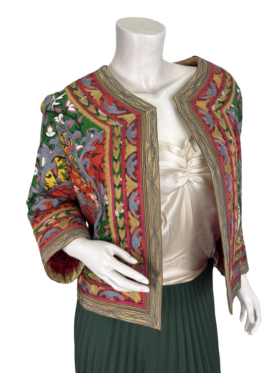 Oscar De La Renta Silk Print and Embroidered Turkish Style Coat