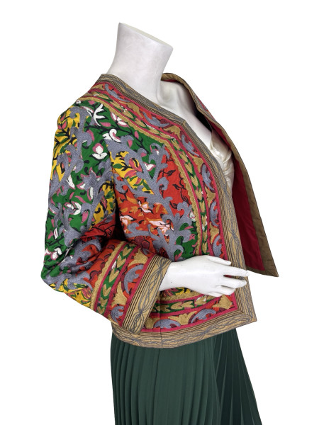 Oscar De La Renta Silk Print and Embroidered Turkish Style Coat