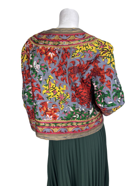 Oscar De La Renta Silk Print and Embroidered Turkish Style Coat