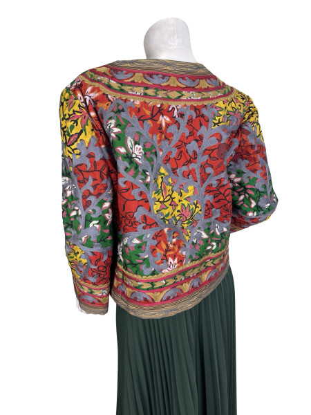 Oscar De La Renta Silk Print and Embroidered Turkish Style Coat