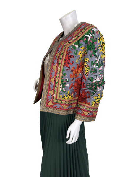 Oscar De La Renta Silk Print and Embroidered Turkish Style Coat