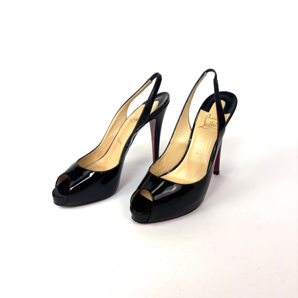 Christian Louboutin Black Patent Leather Slingback Heels