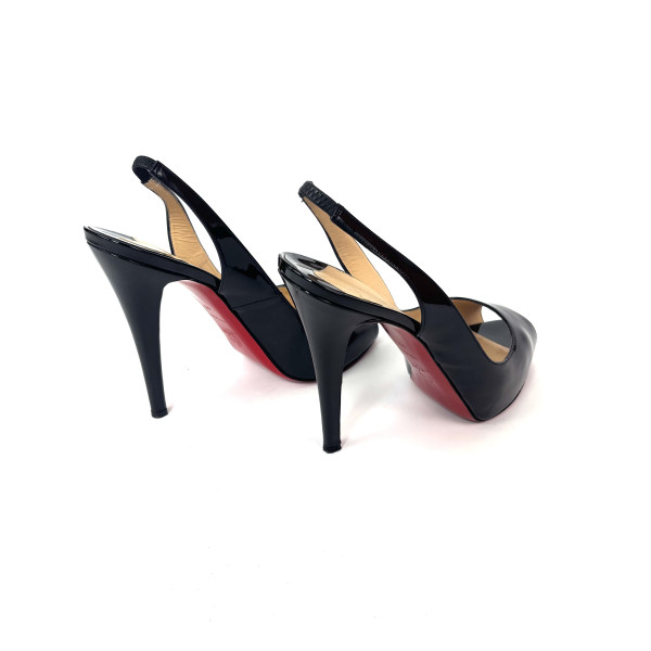 Christian Louboutin Black Patent Leather Slingback Heels