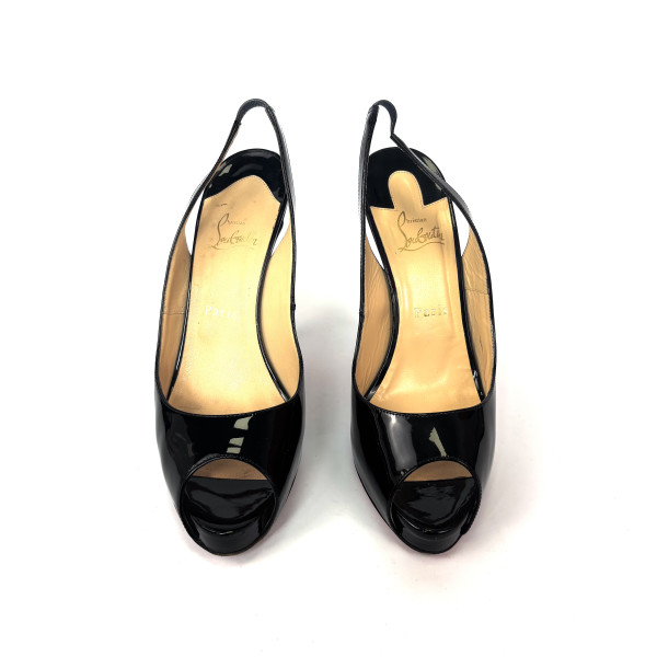 Christian Louboutin Black Patent Leather Slingback Heels