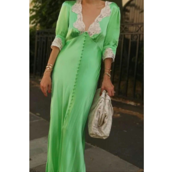 Rixo Simone Satin Lace Midi Dress