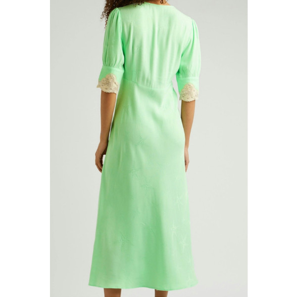 Rixo Simone Satin Lace Midi Dress