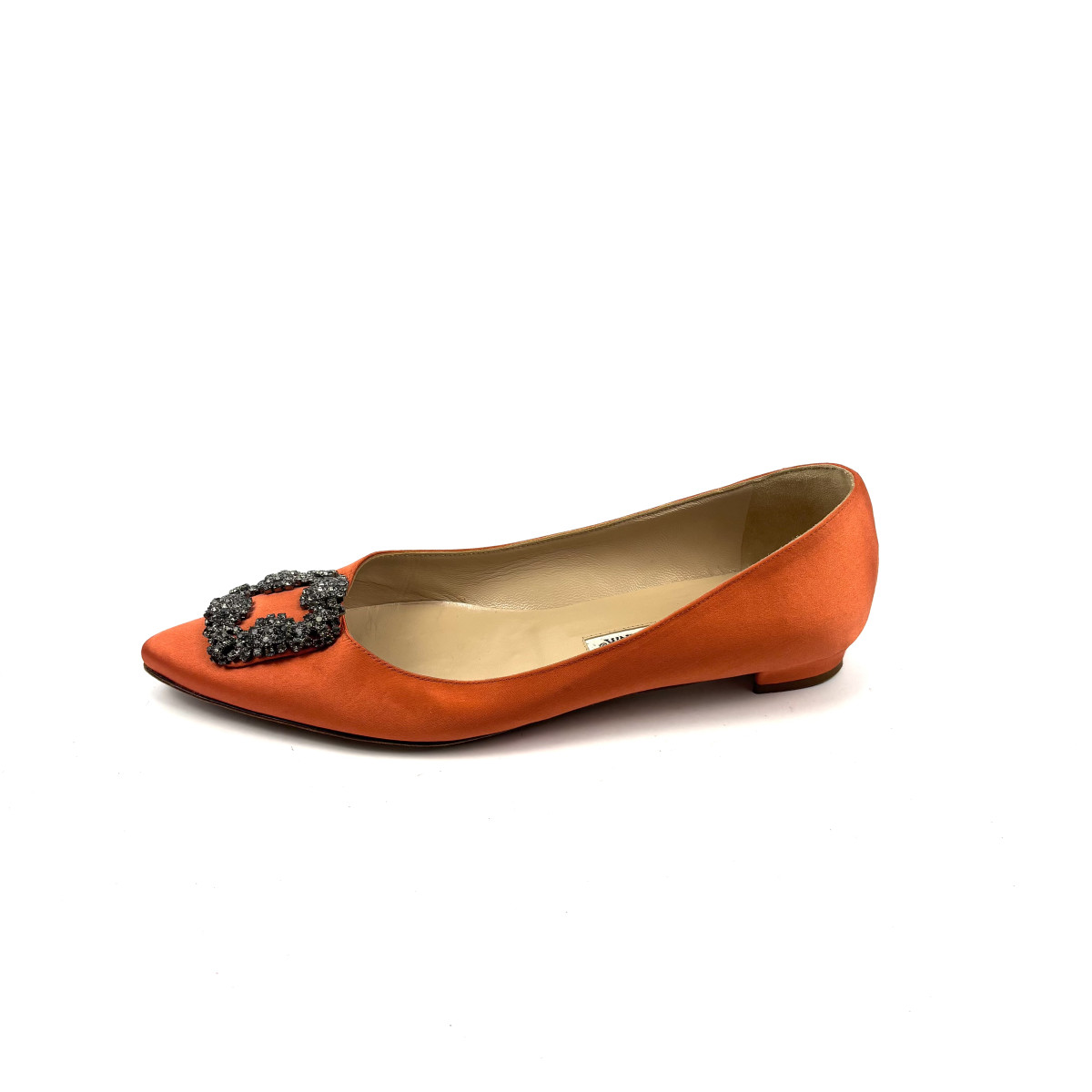Manolo Blahnik Hangisi Satin Crystal Buckle Flats