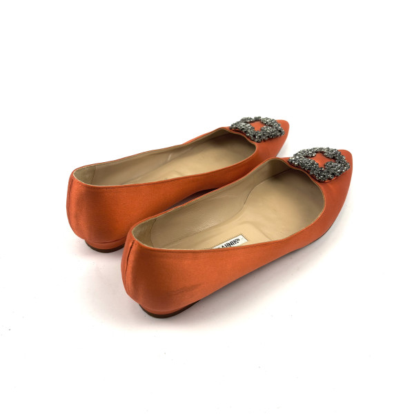Manolo Blahnik Hangisi Satin Crystal Buckle Flats