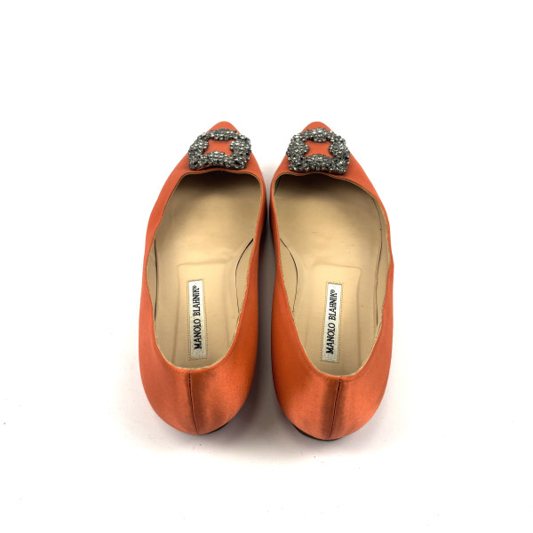 Manolo Blahnik Hangisi Satin Crystal Buckle Flats