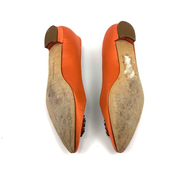 Manolo Blahnik Hangisi Satin Crystal Buckle Flats