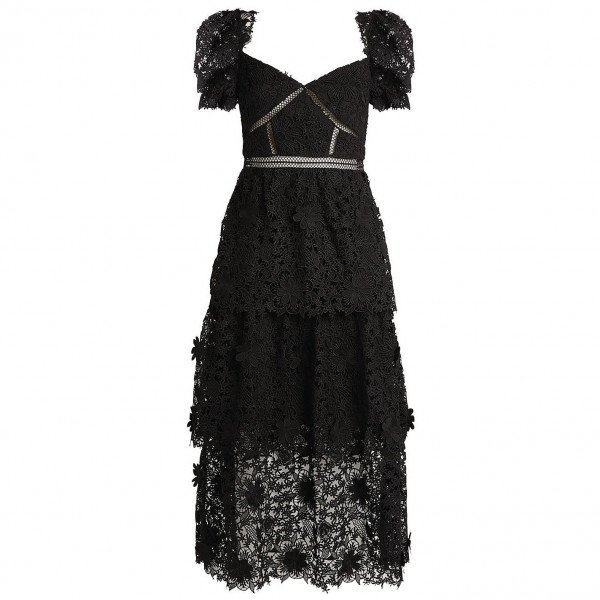 Self-Portrait Floral Lace Tiered Midi Dress