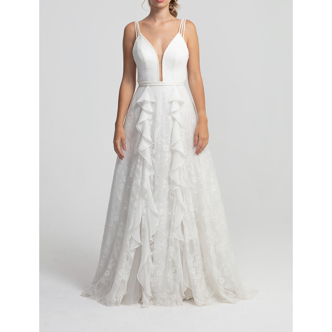Barrus London French Lace Wedding Dress With Decollete Neck