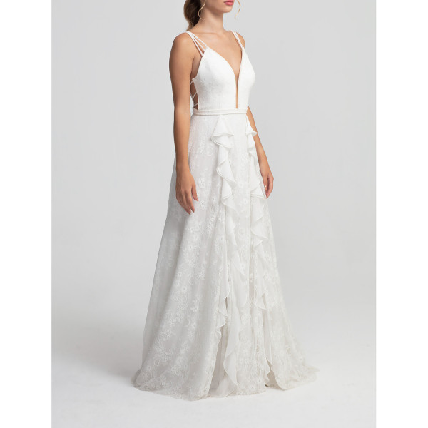 Barrus London French Lace Wedding Dress With Decollete Neck