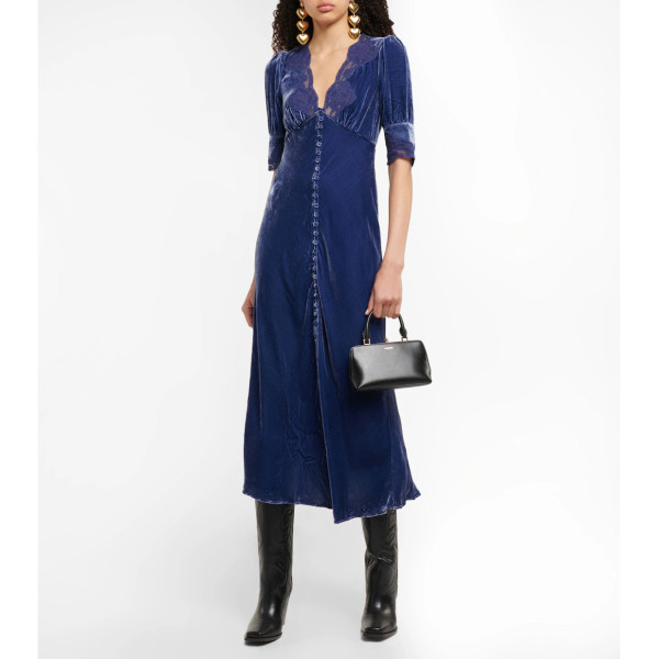 Rixo Simone Velvet Midi Dress