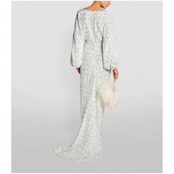 Halpern Embellished Drop-Hem Gown