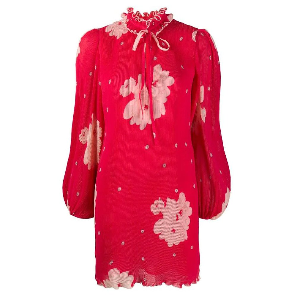 Ganni Floral Pleated Mini Dress
