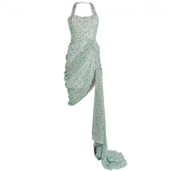 Halpern Embellished Bustier Drape Gown