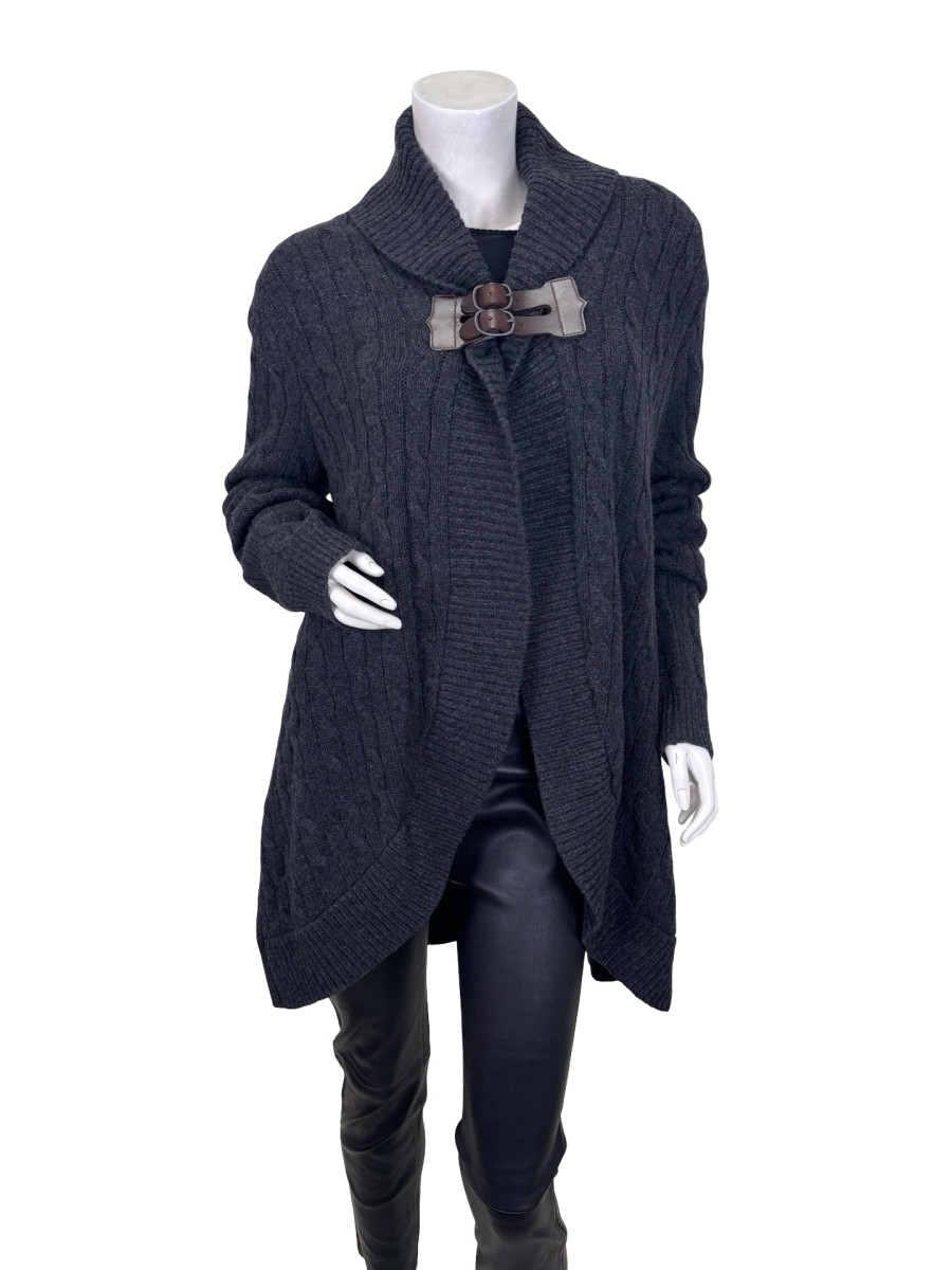Ralph Lauren Cable-Knit Wool Cardigan with Leather Buckle