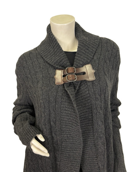 Ralph Lauren Cable-Knit Wool Cardigan with Leather Buckle