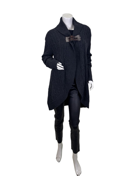 Ralph Lauren Cable-Knit Wool Cardigan with Leather Buckle