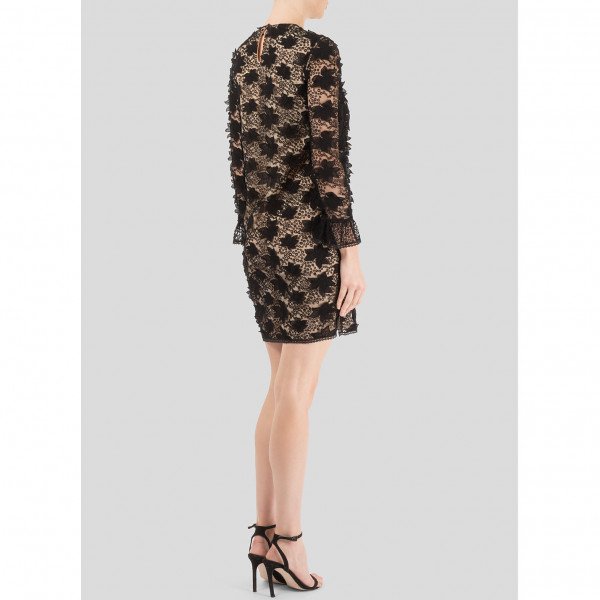 Vilshenko Long Sleeve Floral Mesh Mini Dress