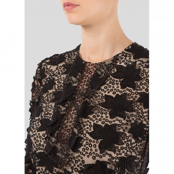 Vilshenko Long Sleeve Floral Mesh Mini Dress