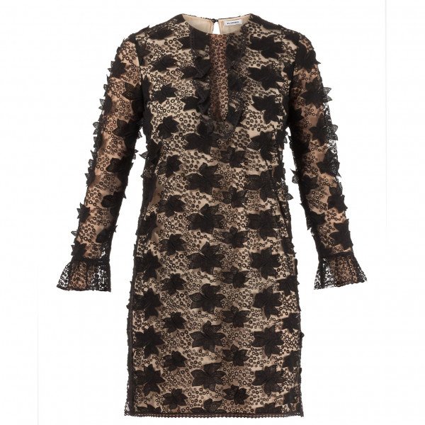 Vilshenko Long Sleeve Floral Mesh Mini Dress