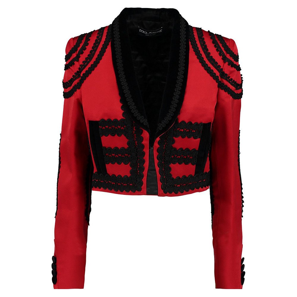 DOLCE & GABBANA Velvet-Trimmed Silk-Blend Satin Jacket
