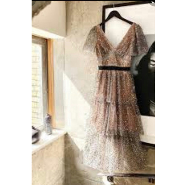 Self-Portrait Grey Leaf Sequin Midi Dress