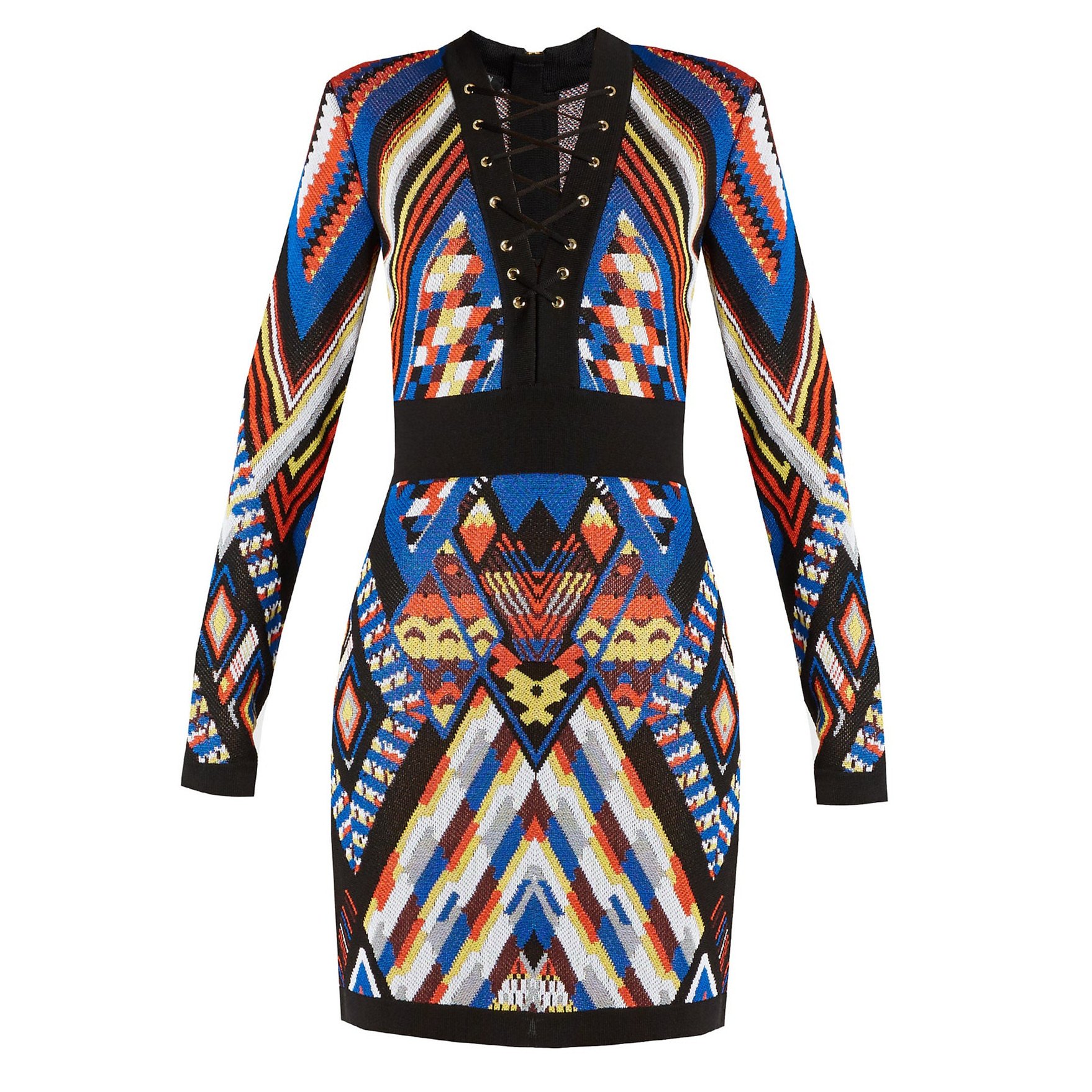 Balmain Geometric-Pattern Knitted Dress