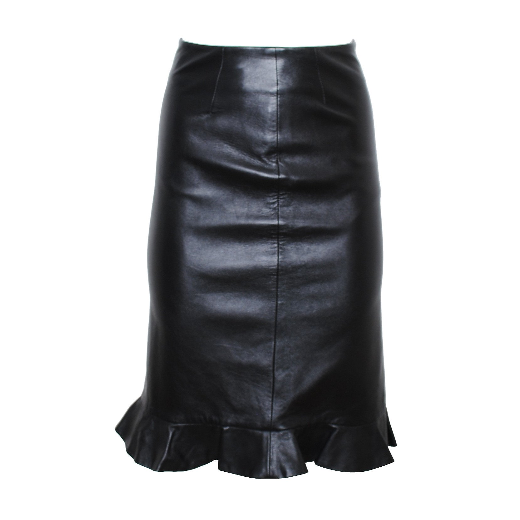 NICOLE FARHI Leather Ruffle-Hem Skirt