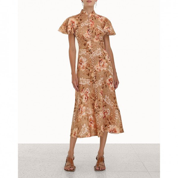 Rent Buy ZIMMERMANN Peony Print Linen Midi Dress MY WARDROBE HQ