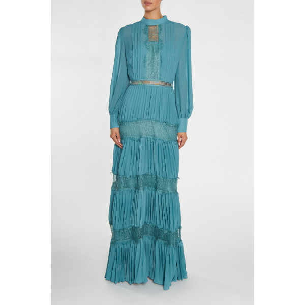 High neck shop pleated maxi dress