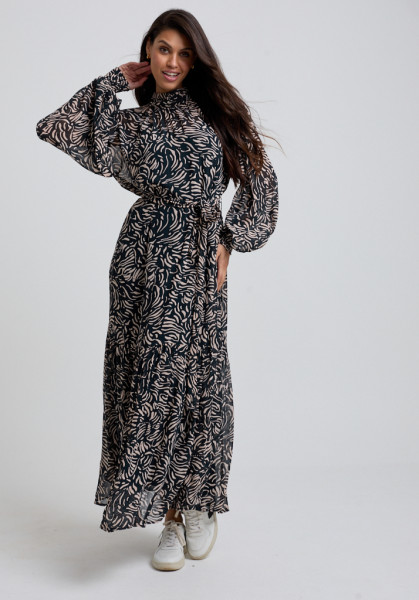 Lily and Lionel Molly High Neck Hidden Zebra Print Maxi Dress In Black