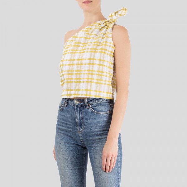 Rosie Assoulin Checked One Shoulder Top