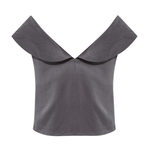 FEMPONIQ Off Shoulder Collared Crop Top