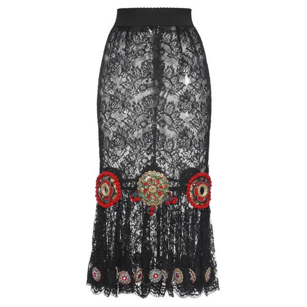 DOLCE & GABBANA Embellished Chantilly Lace Skirt