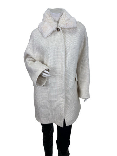 FRANK NAMANI Cream Wool Jacket with Chinchilla Fur Collar