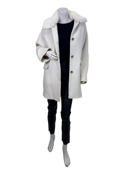 FRANK NAMANI Cream Wool Jacket with Chinchilla Fur Collar