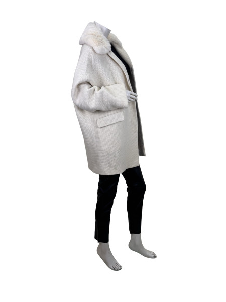 FRANK NAMANI Cream Wool Jacket with Chinchilla Fur Collar