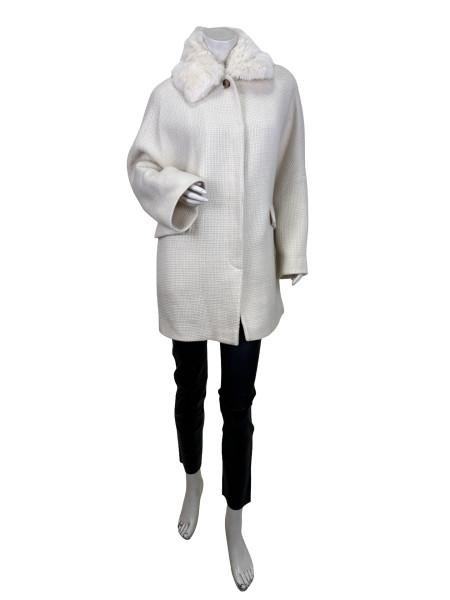 FRANK NAMANI Cream Wool Jacket with Chinchilla Fur Collar