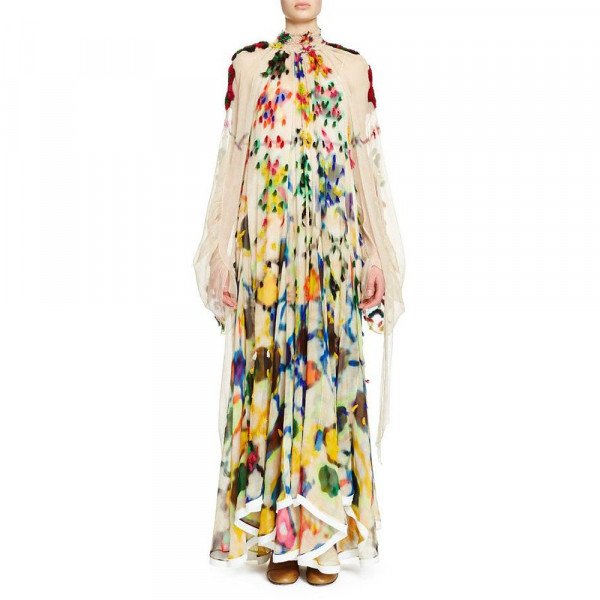 Chloé Mock-Neck Inkblot Maxi Dress