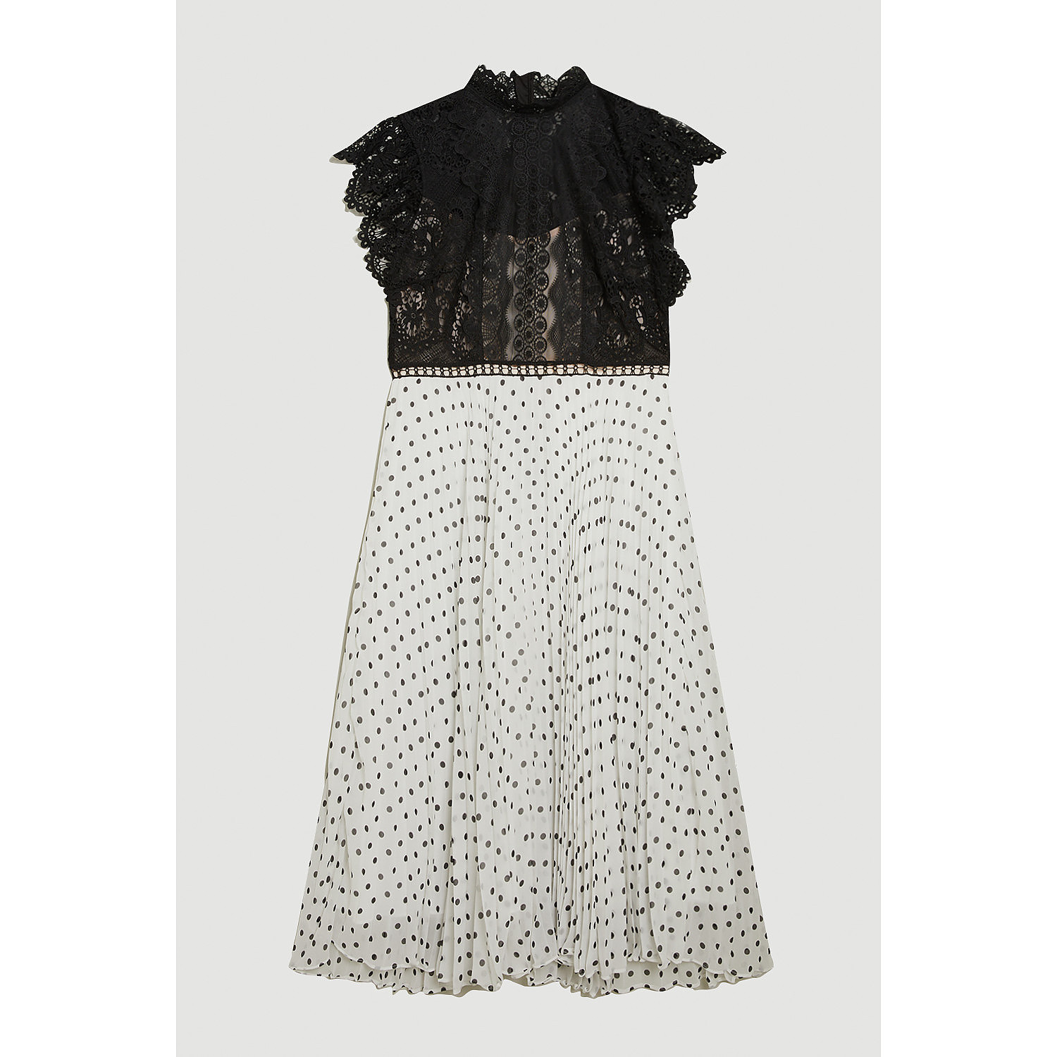 Karen Millen Plus Size Guipure Lace Dot Pleated Skirt Midi Dress