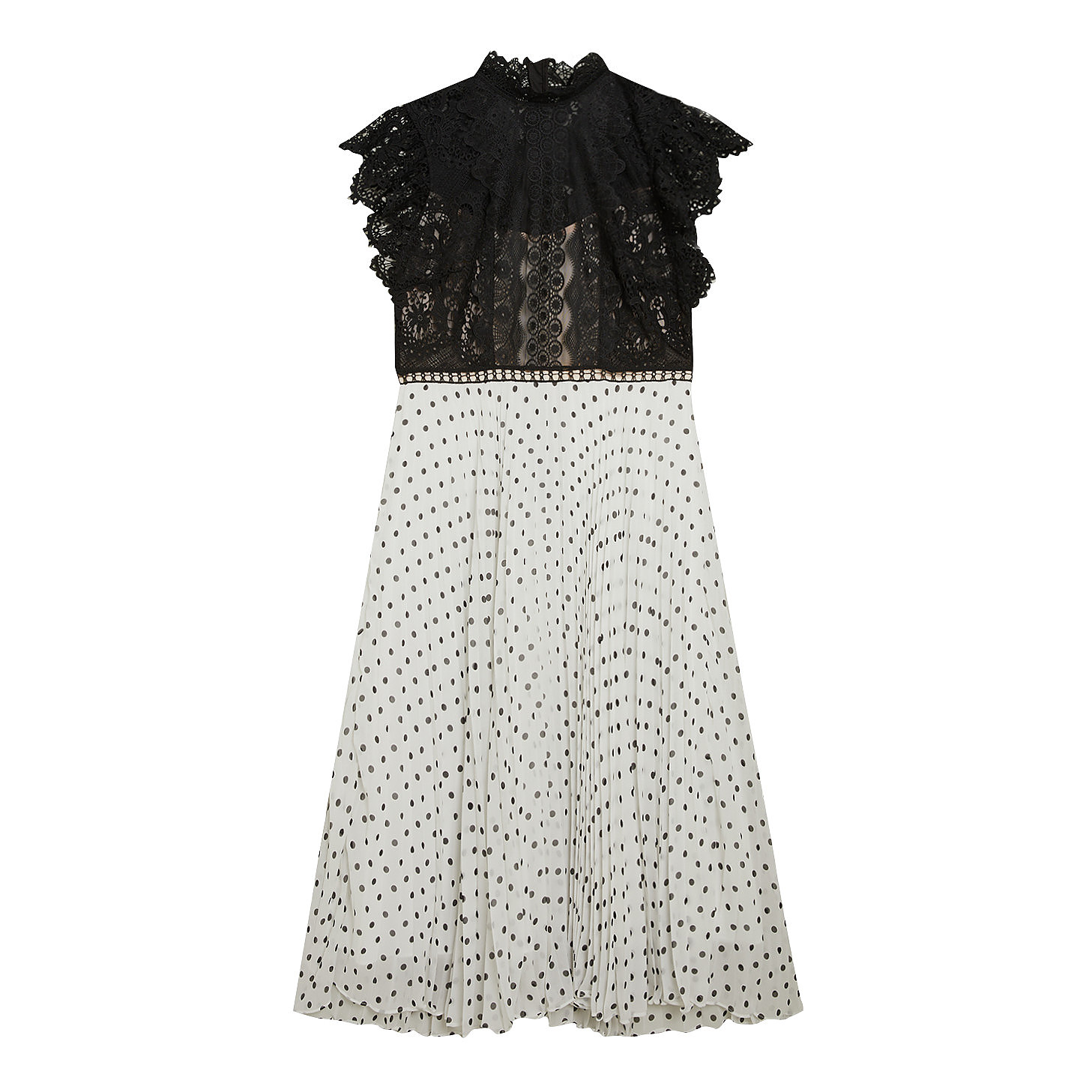 Karen Millen Plus Size Guipure Lace Dot Pleated Skirt Midi Dress