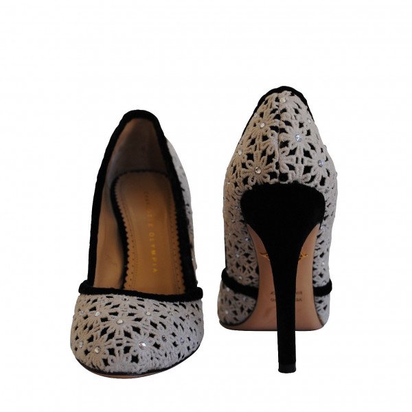 Charlotte Olympia Embroidered Diamante Velvet Pumps