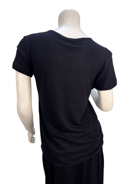 CHANEL Plain Black T-Shirt with Layered Sleeves