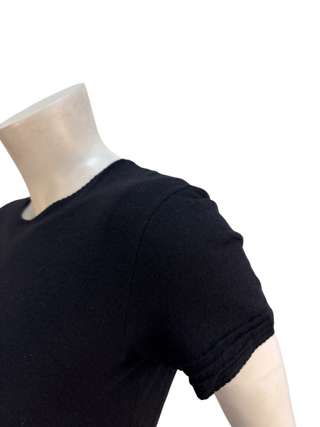 CHANEL Plain Black T-Shirt with Layered Sleeves