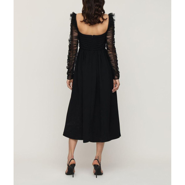 Self-Portrait Crepe Dot Mesh Sleeved Midi Dress